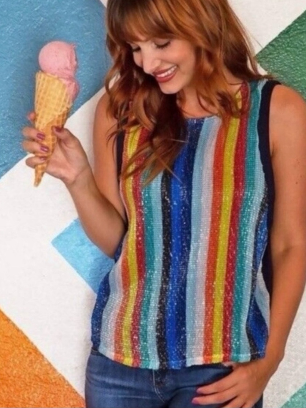 Anthropologie Eva Franco Multicolor Sequin Stripe Tank Top